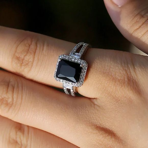 🖤Stunning Sterling Silver (925) 3.75C Emerald Cut Genuine Black Onyx 💎 R… - Picture 3 of 16
